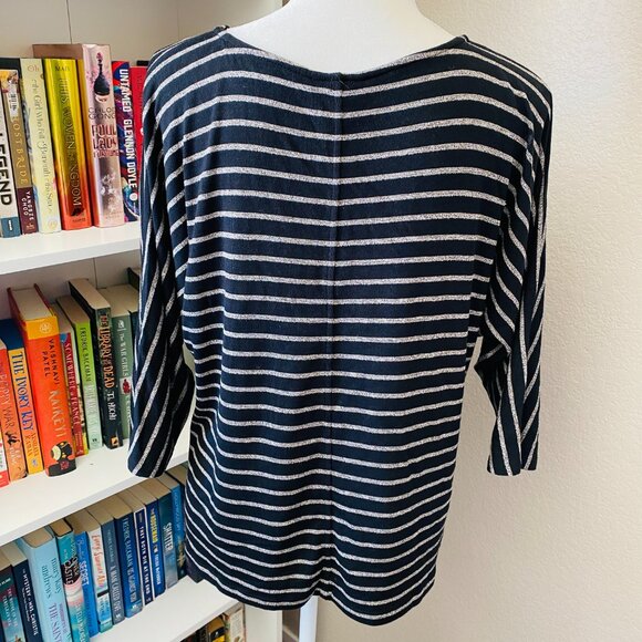 J. JILL WEAREVER COLLECTION V-Neck Black Cream Striped Dolman Top Size S - Picture 8 of 10